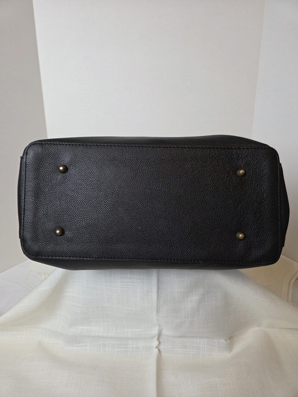 Black Leather Top-Handle Women's Bag with Gold Hardware - Picture 5 of 9